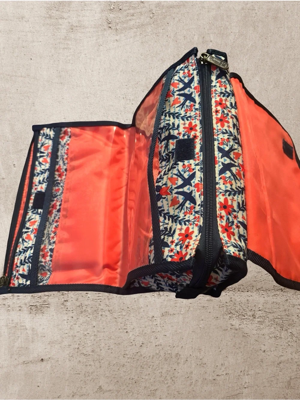 Primrose Hill Floral Foldable Makeup Organizer Bag in Cream, Navy & Coral